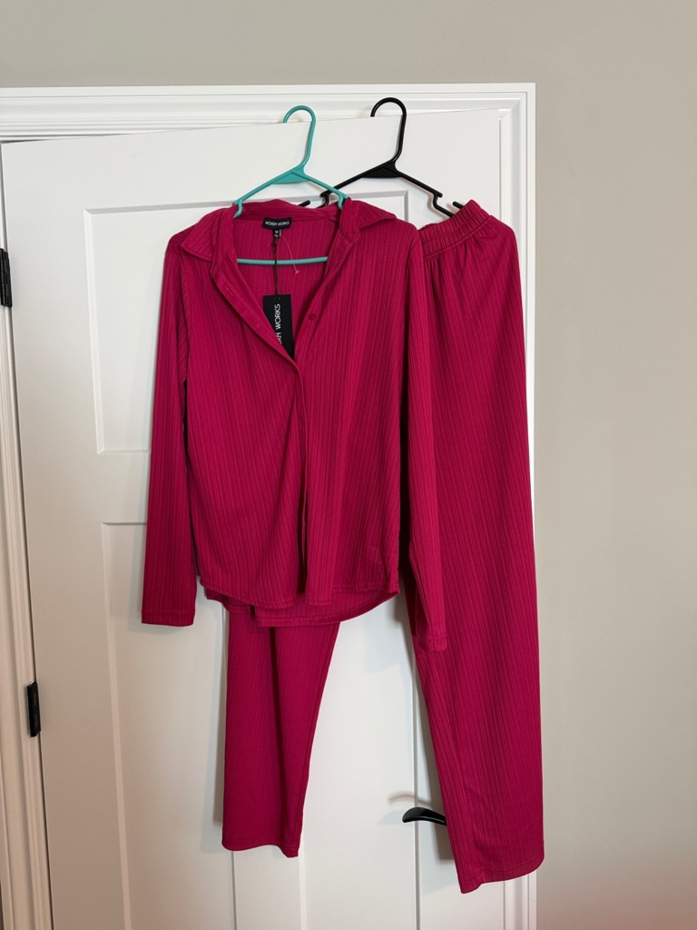 Ribbed Two-Piece Set in Fuchsia